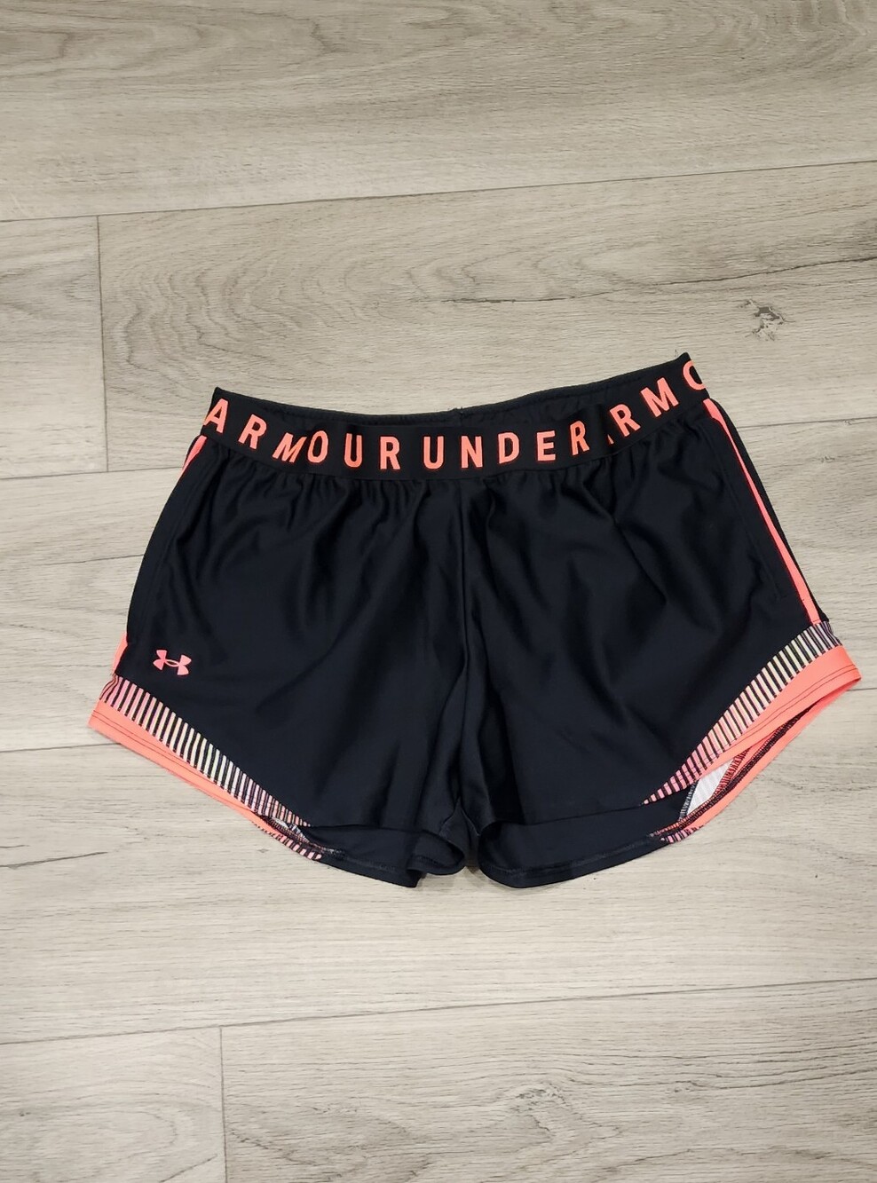 LIKE NEW Under Armour Black Athletic Shorts with Coral Trim